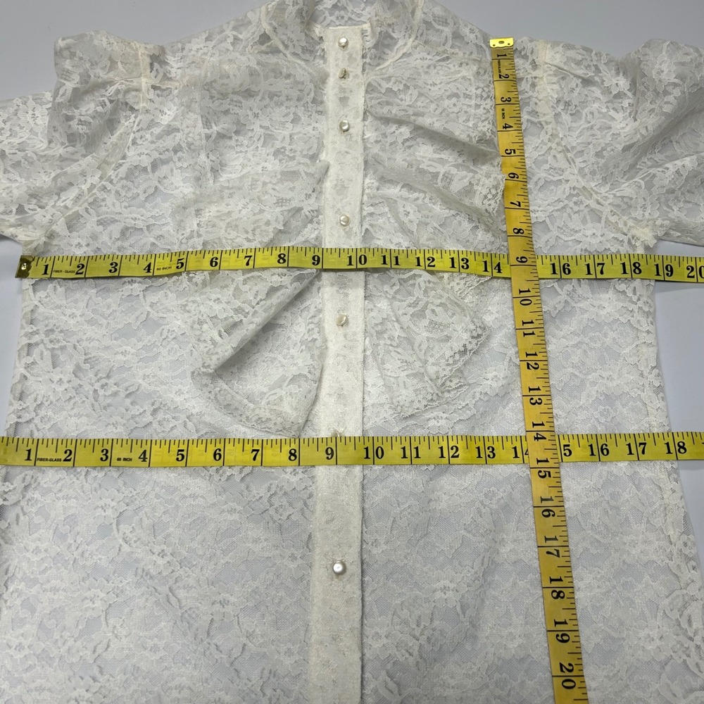 Alice Stuart Vintage Floral Lace Poet Top Ruffle Sz 10 Ivory Edwardian - Picture 8 of 10
